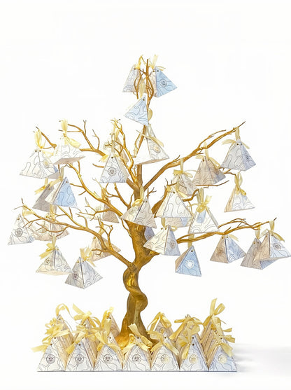 Gold favour tree with white Kahve Dünyası mini boxes