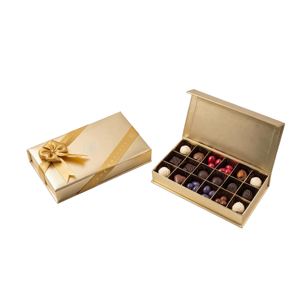 Kahve Dunyasi Summer Special Box - closed and open gift box, transparent background